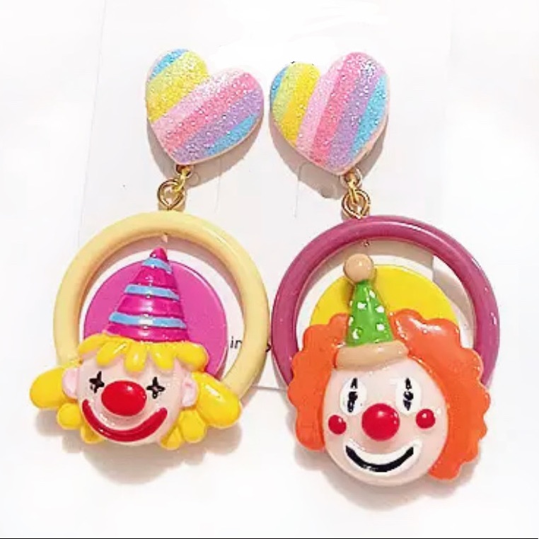 Funky Colorful Circus Clown Earrings